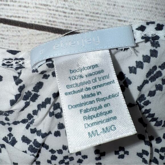 Eberjey White and Black Flowy Scoop Neck Tunic Top with Wide Sleeves Med / Large - Picture 5 of 6